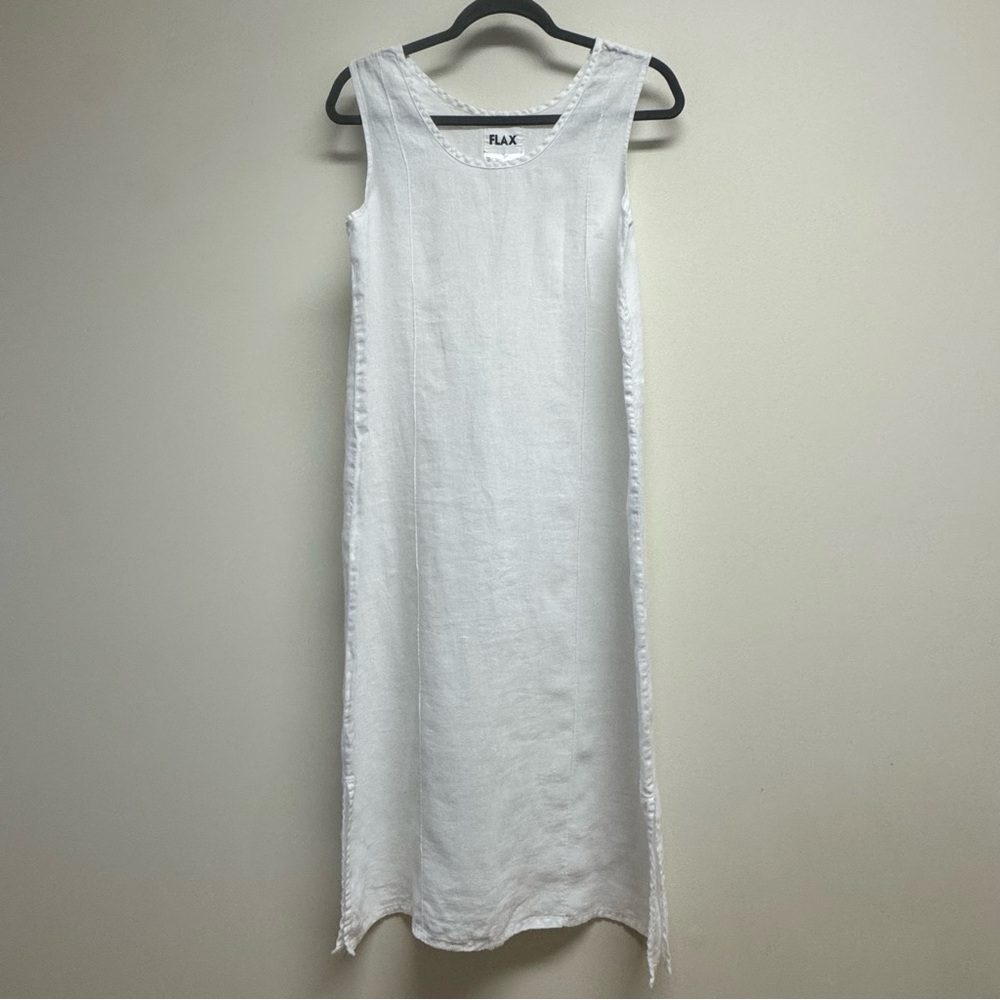 Flax White 100% Linen Jeanne Engelhart Lagenlook Midi Dress EUC Size S